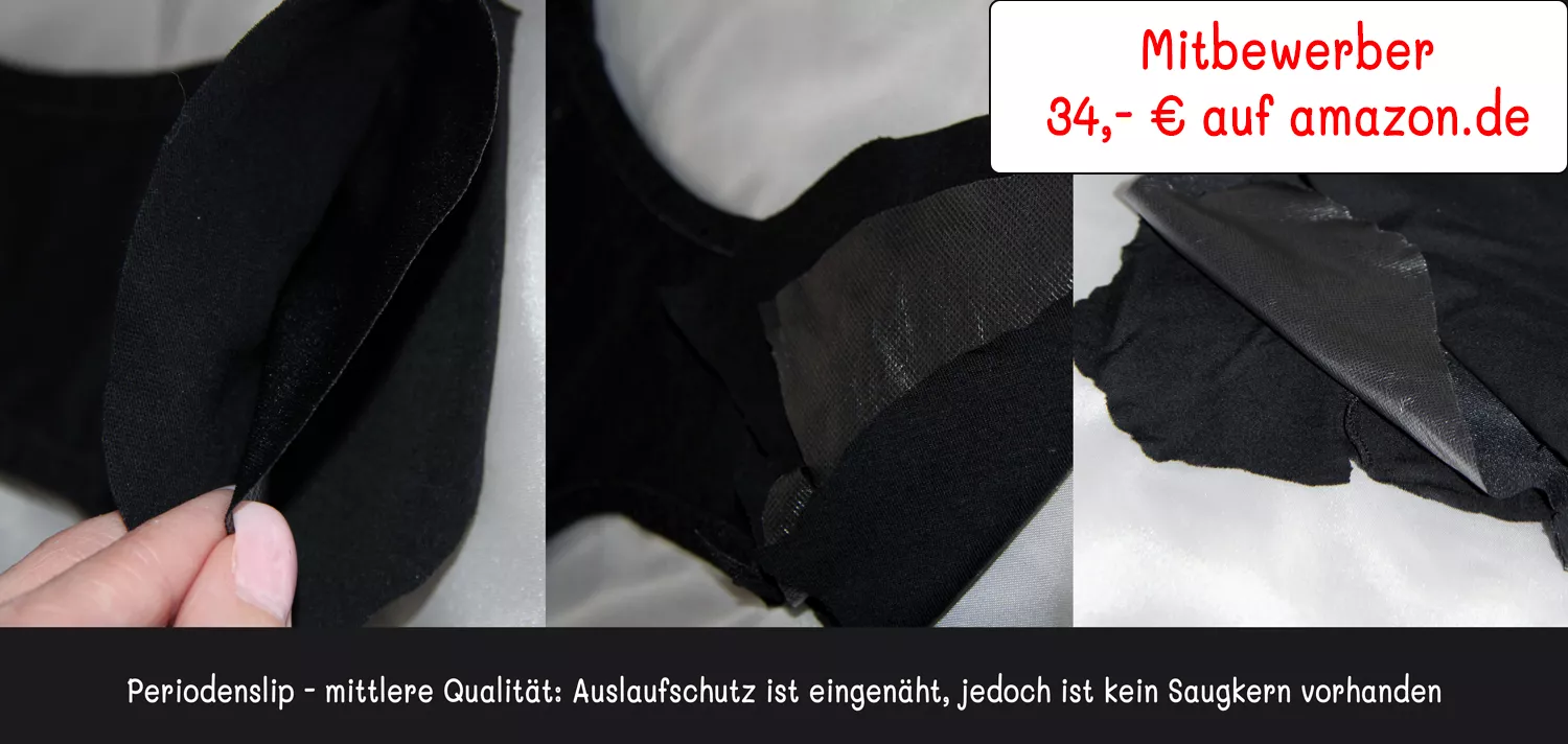 Periodenslip mittlere Qualität, Auslaufschutz vorhanden, jedoch kein Saugkern